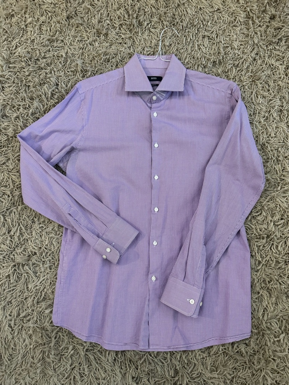 Hugo Boss Lavender Micro-Pattern Sharp Fit Men’s Dress Shirt - 16.5 34/35